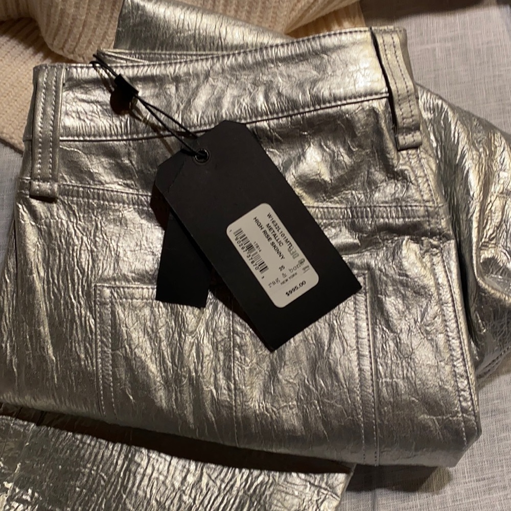 Rag and Bone Leather Jeans in Silver